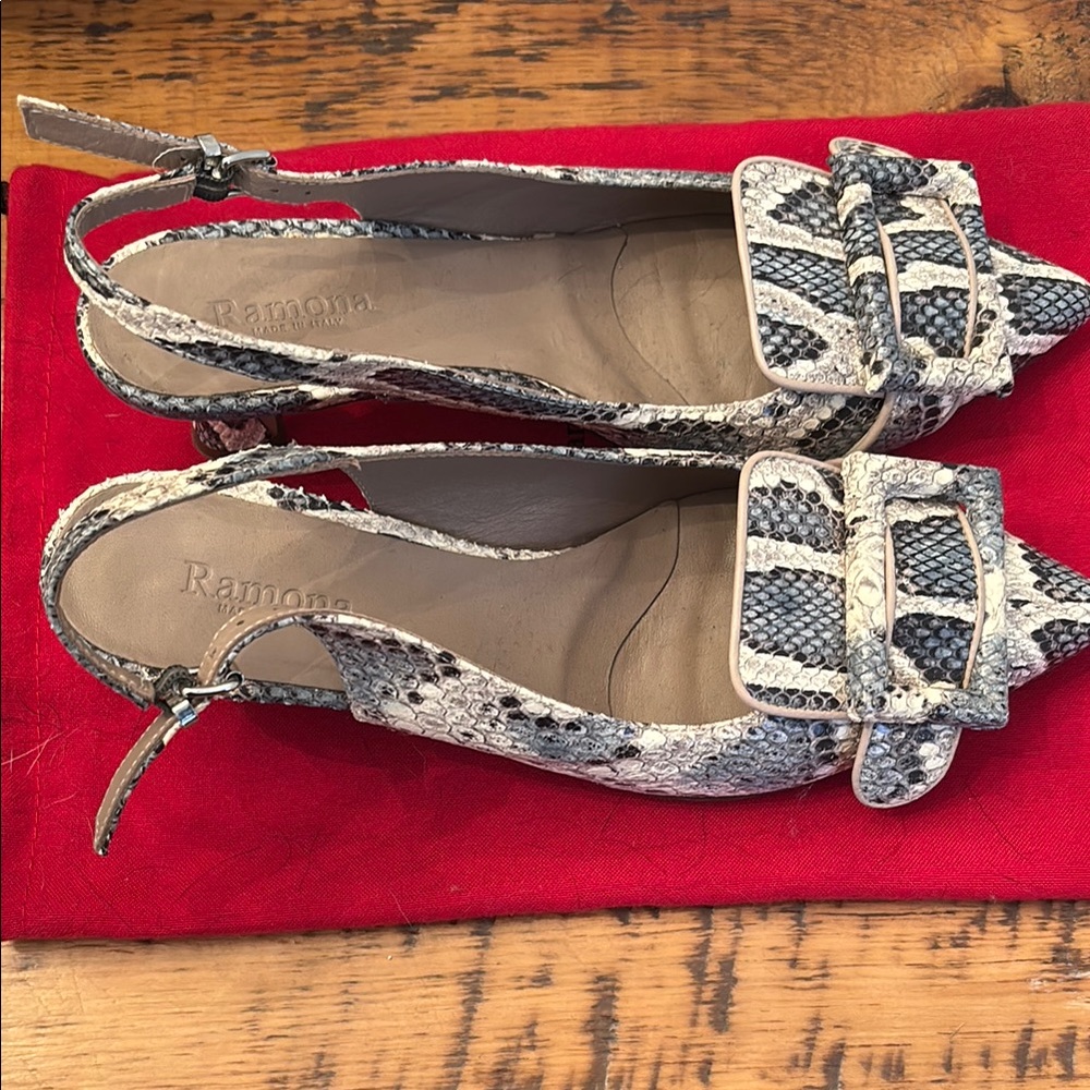 Women's Snakeskin Slingback Heels - Black and Gray